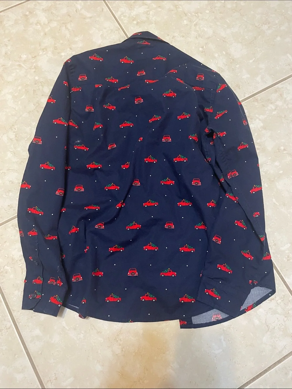 The Children's Place Navy Button-Up Shirt with Red Car Print